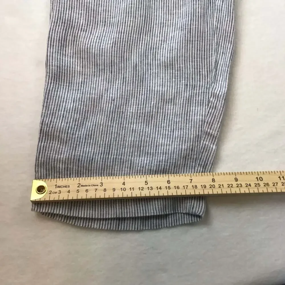 Quince European Linen Tapered Ankle Pants Blue Pinstripe Size Small Chic